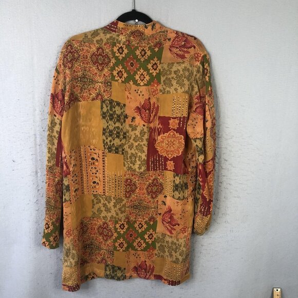 Tianello Shirt Womens Small Patchwork Floral Rayon Boho Made USA Button Front - Picture 2 of 16